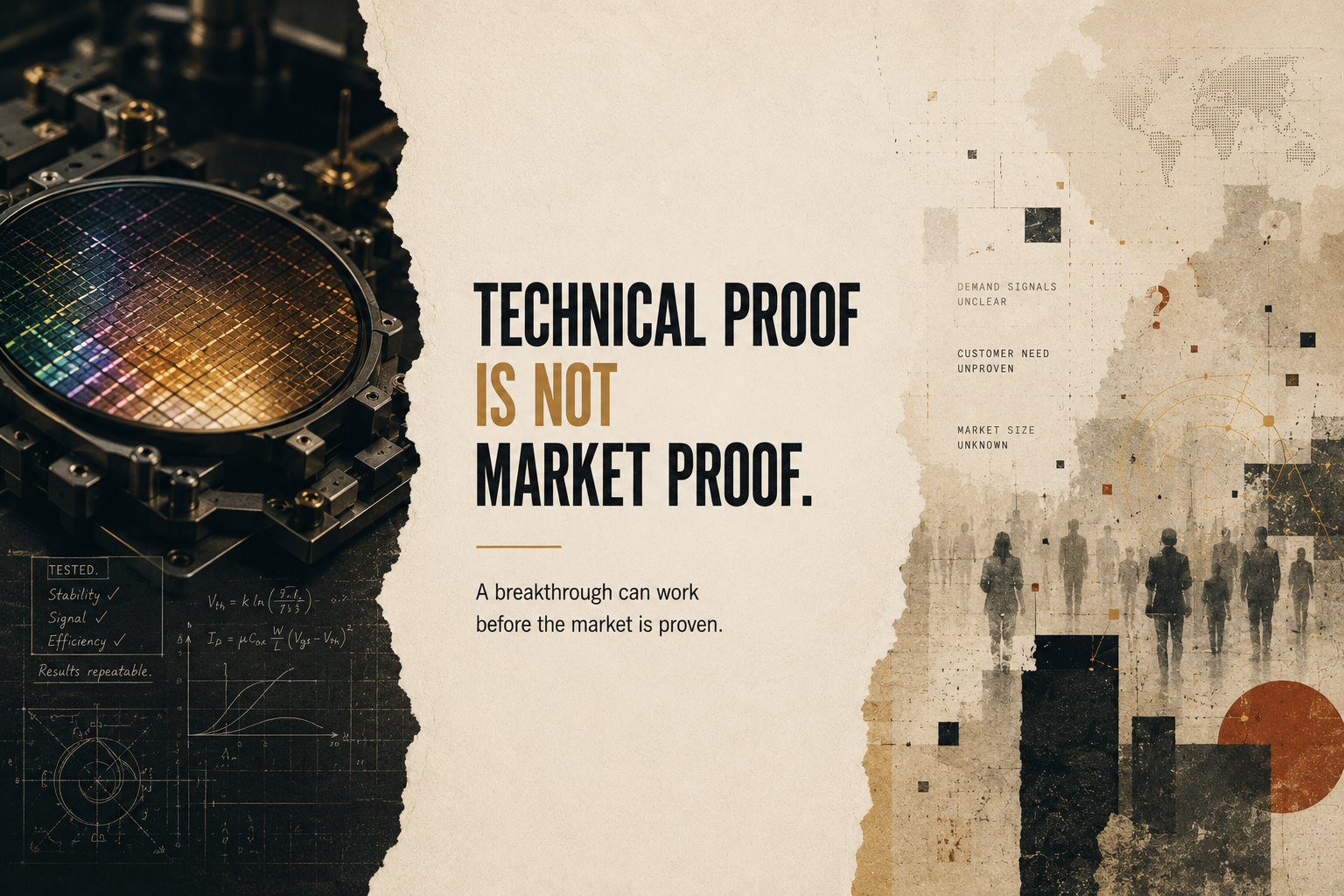 Technical proof is not market proof. A breakthrough can work before the market is proven.