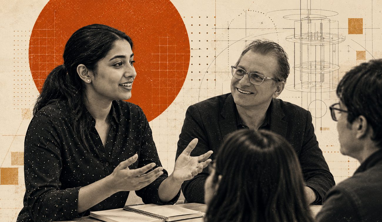 A founder talks through her plans with Allan Von Schenkel and her team around a table.